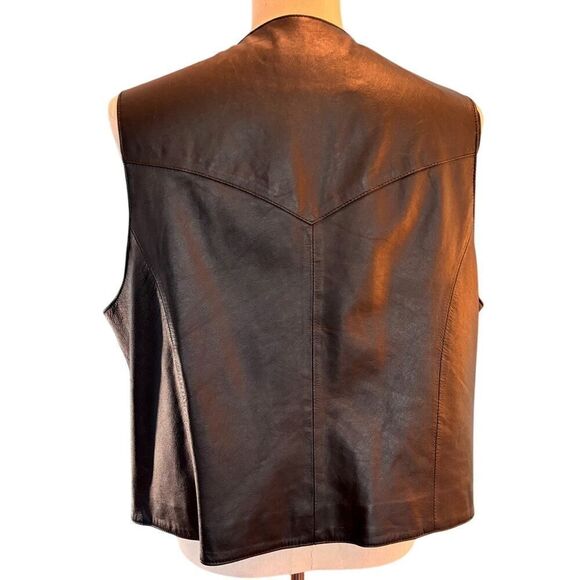 EUC! Scully Black Leather Vest Western Yolks Snap Close Lined 2 Pockets XL - Picture 2 of 8